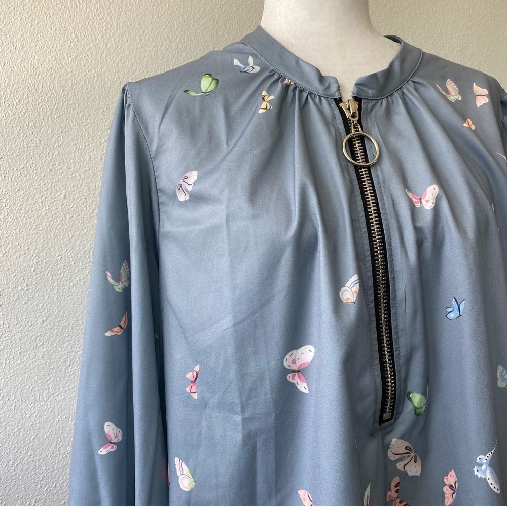 Butterfly Blouse Pullover Loose Fitting Half Zipper SZ M - Picture 3 of 12